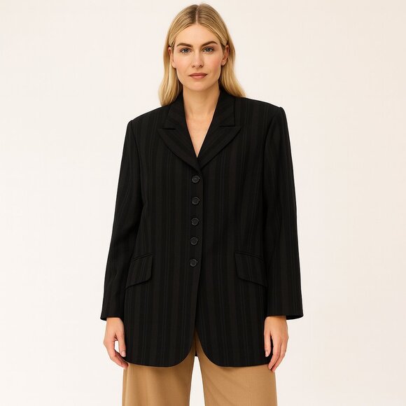 Rena Lange Black Virgin Wool Pinstripe Tailored Blazer Jacket Size 42 EU 10 US - Picture 8 of 8